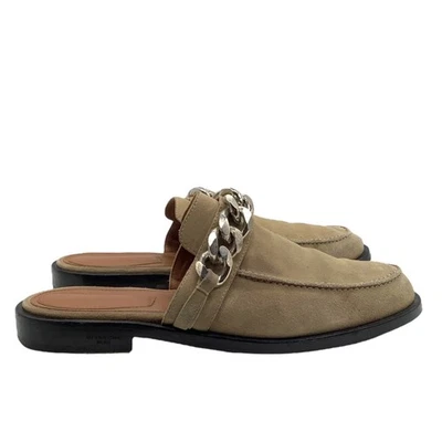 GIVENCHY Mocasines Mula Gamuza 8.5 Sin Cordones Planos Plata Cadena Borde Deslizable Espalda Abierta Foto 1 de 4