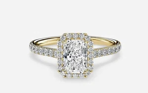 4.20 Ct Radiant-Cut G/VS1 Lab Grown Diamond Halo Engagement Ring 14K Yellow Gold - Picture 1 of 4