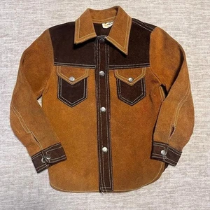 Vintage Wildleder Leder Western Jacke braun hellbraun Druckknopf Hemd Mexiko Kinder 6 - Bild 1 von 4