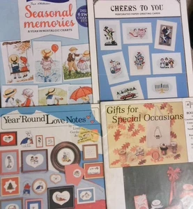 4 cross stitch seasonal Greeting Cards, Love Notes, Gifts, Nostalgic Year Round - Picture 1 of 1