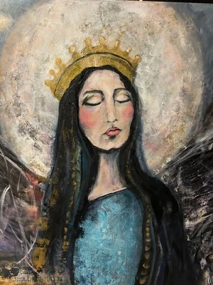 LINDA RAINHA ESTHER Pintura Abstrata Mídia Mista Decoração para Casa Lona GRANDE - Imagem 1 de 4