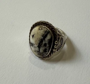 Vintage Navajo Weißer Büffel Türkis Ring .925 Sterling Silber Ring Signiert TJ - Bild 1 von 7