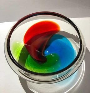 vintage Italian Murano art glass tri-color small round bowl ~ 13 cm wide - Picture 1 of 8