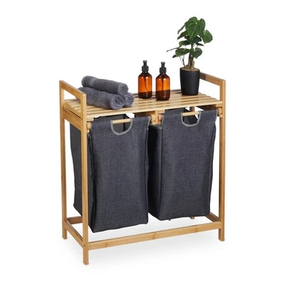 Wäschekorb regal Wäschesammler Badregal mit Ablage 2 Fächer Bambus Wäschekorb - Bild 1 von 4