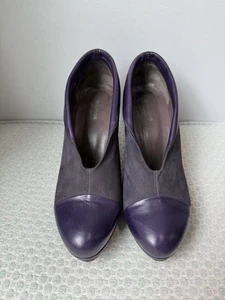 GIRAUDON Anthropologie Women’s EU 38 US 7.5 Eggplant Leather Suede Retro Heels - Picture 1 of 10