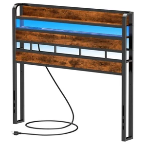 Full Size Headboard Storage 2 Tier Headboards with USB Ports for Dorm LED Lig... - Picture 1 of 9