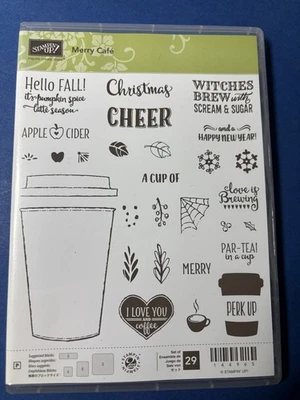 Stampin' Up! Фотополимерный набор марок MERRY CAFE для изготовления открыток на Рождество + - НОВЫЙ - Изображение 1 из 3