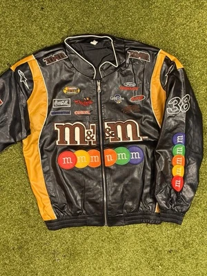 Vintage M&M’s Racing Jacket – Black & Yellow Faux Leather - Image 1 of 4