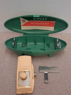 Vintage 1960s Singer Buttonholer #2482607 With Attachments Green Retro Case - Image 1 of 4
