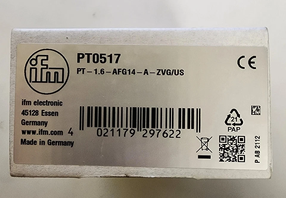 IFM PT0517 PT-1,6-AFG14-A-ZVG/US ABSOLUTE PRESSURE TRANSMITTER *NDA AVAILABLE* - Image 1 of 1