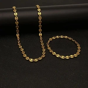 Kette + Armband Kaffeebohnen vergoldet Edelstahl 55cm und 21cm Herren Damen - Bild 1 von 3