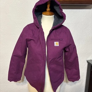Carhartt Kids Insulated Jacket Purple Canvas Hooded Medium 10-12 - Picture 1 of 11