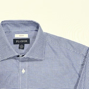 Camisa de Vestir Jos A Bank 16 - 32/33 Calce Ajustado Elastizada Azul y Blanco Cuadros Nueva con Etiquetas - Imagen 1 de 7