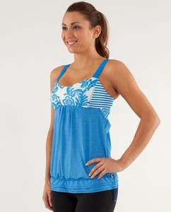 Lululemon Run Back On Track Tank Top Laceoflage Beaming Blue Sz 12 Built In Bra - Picture 1 of 15