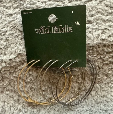 Juego de pendientes de aro Wild Fable de 3 piezas oro/plata Foto 1 de 4