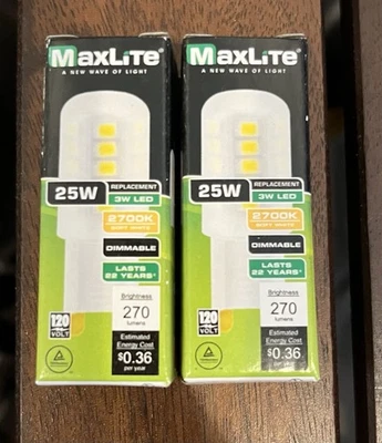 2 -MaxLite LED G9 Dimmable 120V 3W  3G9DLED27 2 Pin Lamps Soft White New - Image 1 of 4