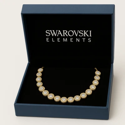 Bracciale Tennis Stile Angel Placcato Oro Swarovski Elements Cristalli Originali - Immagine 1 di 3