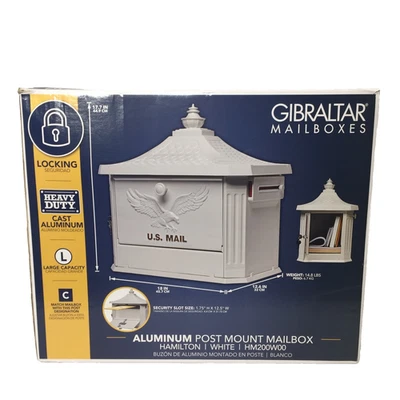 Gibraltar Hamilton Premium Large Locking Aluminum Post Mount Mailbox White New - Image 1 of 4