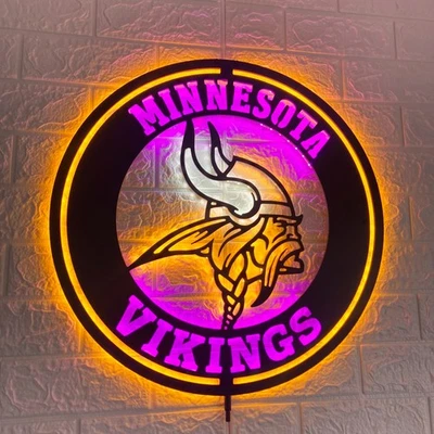 Minnesota Vikings Round Football Team Logo LED Neon Light Sign 15 inch