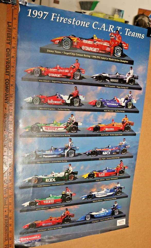 1997 CART TEAMS INDY FIRESTONE FULL COLOR POSTER 16 X 20 ZANARDI FRANCHITI MOORE - Image 1 of 1