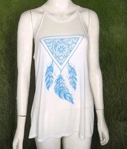 PPLA Dreamcatcher Tank Top Womens M White Blue Relaxed Fit Summer Boho Ribbed - Picture 1 of 12