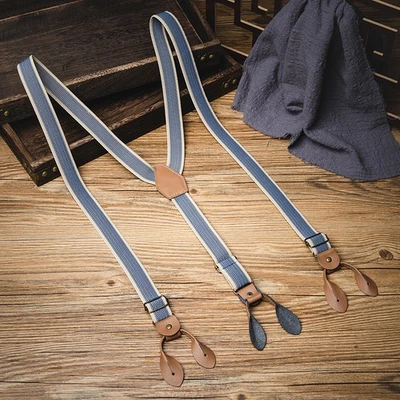 New Vintage Button Men's Stretchy Elastic Braces Suspenders 2.5cm Nylon Leather — 第 1/4 张图片
