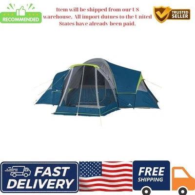 Ozark Trail 10-Person Dome Camping Tent with 3 Rooms and Screen Porch - Blue - Image 1 of 4