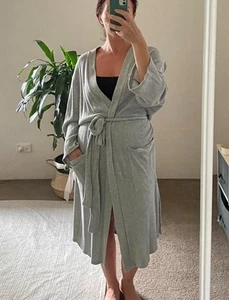 Papinelle Grey Organic Cotton Dressing Gown Robe Loungewear Sz M - Picture 1 of 4