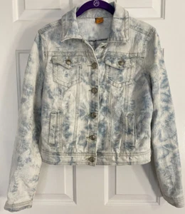 JouJou Women's Light Wash Tie Dye Denim Crop Pockets Jacket L - Picture 1 of 12