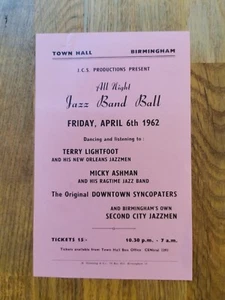 Concert handbill Birmingham Town Hall 1962 Jazz Band Ball Terry Lightfoot - Imagen 1 de 1