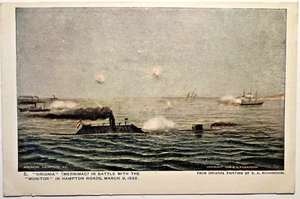 BATTAGLIA DI HAMPTON ROADS 1906 Cartolina CSS Virginia vs USS Monitor Guerra Civile G1 - Foto 1 di 6