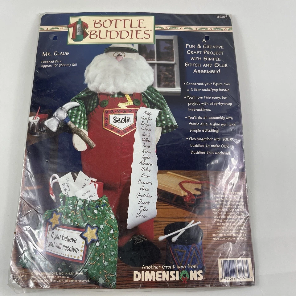 Dimensions Bottle Buddies Felt Craft Kit 62157 Mr Claus Santa 1998 Vintage - Image 1 of 4