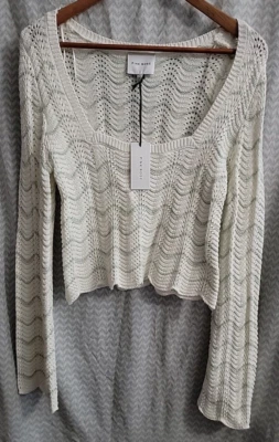 Suéter rosa blanco recortado encogido de hombros con rayas verdes claras para mujer talla grande Foto 1 de 2