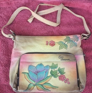 Anna by Anuschka Hand painted Leather Carribean Tropical Floral Shoulder bag - Picture 1 of 24