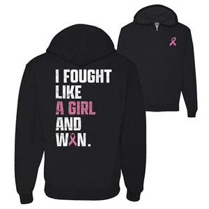 I Fought Like A Girl and Won Front and Back Graphic Zip Up Hoodie Sweatshirt - Picture 1 of 3