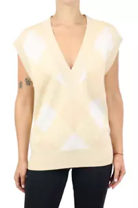 SANDRO Flavio Waistcoat Womens SMALL Cashmere Wool Blend Argyle Pattern - Picture 1 of 10