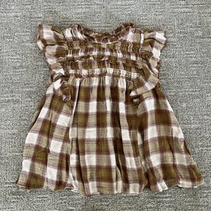 Blusa Top Free People Mujer Tostada A Cuadros Volantes No Tu Promedio Niña Talla Pequeña - Imagen 1 de 9