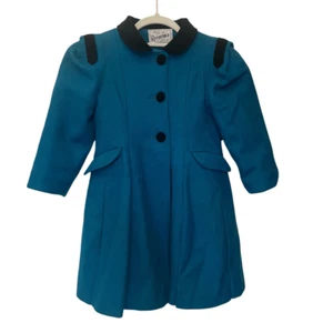 Rothschild Wool Dress Pea Coat Youth Girl Size 5 Teal Blue Vintage - Picture 1 of 7