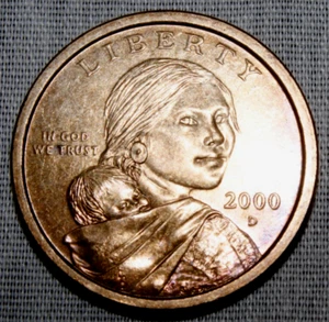 2000 D Sacagawea Native American Gold Tone U.S. One Dollar Coin : Circulated d5 - Picture 1 of 3