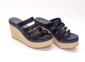 Pedro Garcia Damen Sandalen Dante Satin poliert Jute Keilabsatz dunkelblau Gr. 39 / 8,5 - Bild 1 von 11