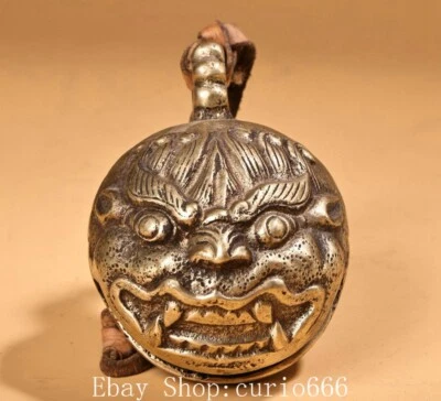 Colgante de estatua campana de tigre cabeza de animal de plata cobre puro dinastía antigua de 2"" Foto 1 de 4