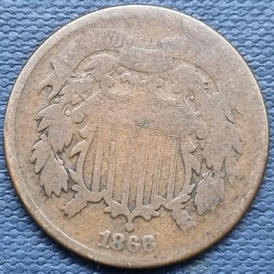 1866 Two Cent Piece 2c Circulated Details #70067 - Image 1 of 2