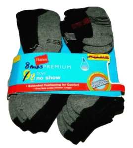 Hanes Premium No Show Socks 8 Pair Boys S 4 1/2 - 8 1/2 Cushioned Soles Wicking - Picture 1 of 4