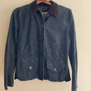 Ralph Lauren Jeans Co Women’s Denim Dark Wash Blaze Jacket Corduroy Collar Large - Picture 1 of 8