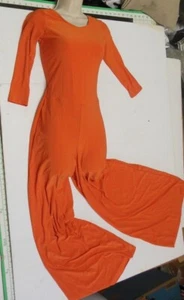 Orange 3/4 Sleeve Palazzo Leg Jumpsuit Praise Dance Liturgical Spandex Ad/Ch - Picture 1 of 9