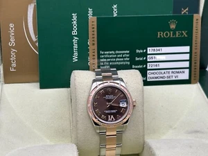 Rolex Datejust 178341 31mm Chocolate Diamond Dial and Bezel 18K Rose Gold Steel - Picture 1 of 7