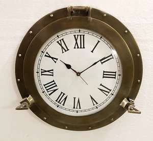 Antique Marine 20" Brass Ship Porthole Clock Nautical Wall Clock Home Decor - Picture 1 of 7