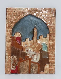 Piastrella Targa Arte Parete Ceramica Firmata Moshe Sarad Vintage 87 Terra Santa Religiosa - Foto 1 di 21