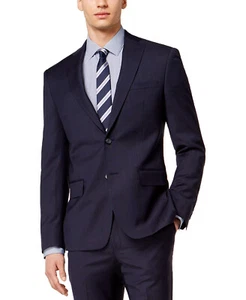 DKNY Men's Navy Wool Modern Fit Stretch Textured Suit Jacket - 40 - Navy - Picture 1 of 3