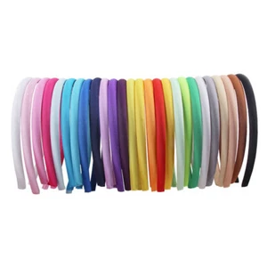 Womens Faux Silk Satin Headband Thin Hair Hoop Fabric Covered Resin Hairbands - Picture 1 of 37